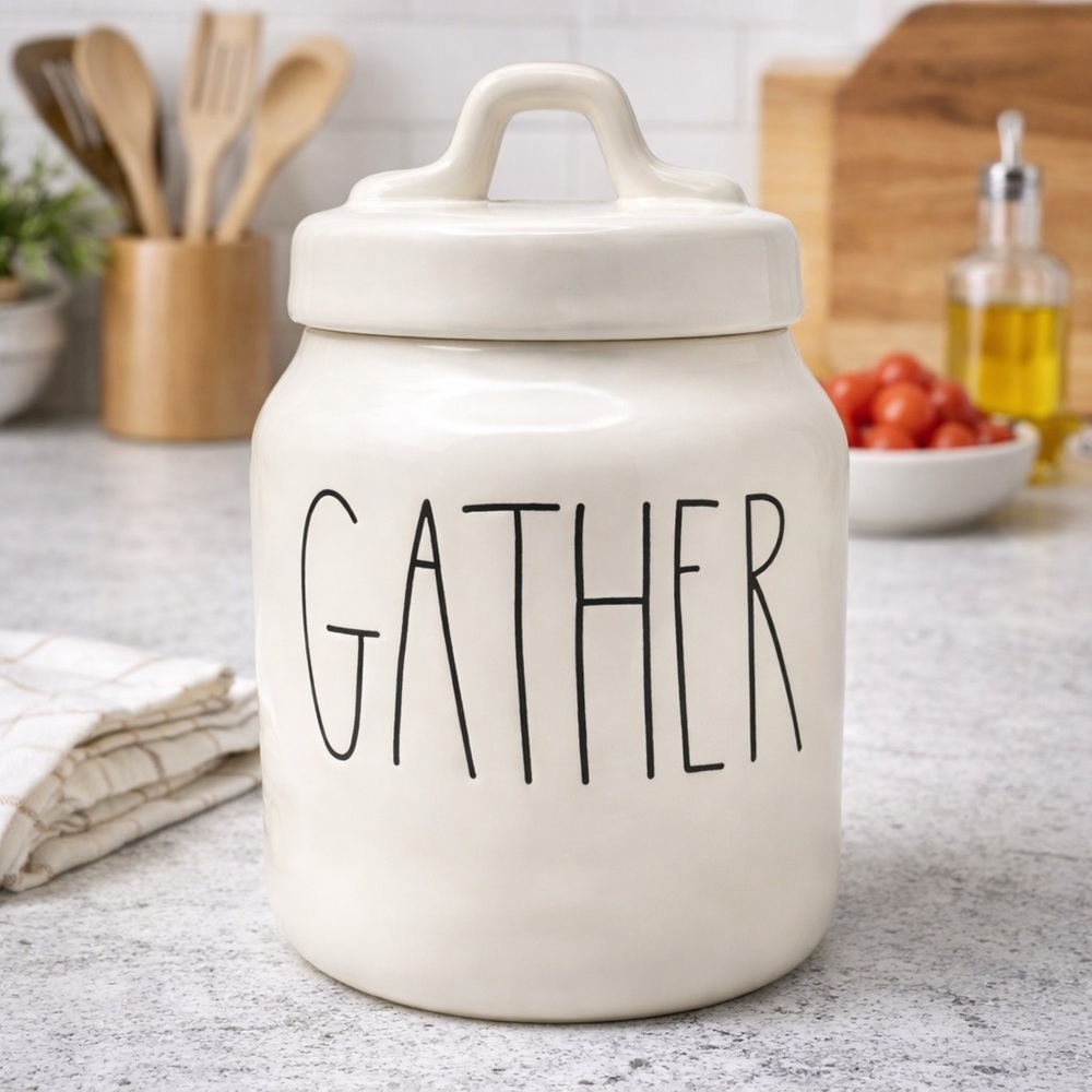 Rae Dunn GATHER Canister w/ Lid | Artisan Collection | Farmhouse Decor